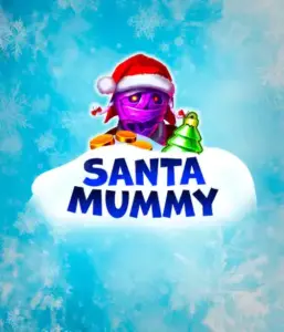  Behold the unique "Santa Mummy" slot game by Belatra, featuring a mummified Santa dressed in festive holiday attire. This eye-catching image portrays the mummy with a bright purple hue, wearing a Santa hat, against a backdrop of snowy blue with icy snowflakes. The game's title, "Santa Mummy," is clearly shown in large, icy blue letters.