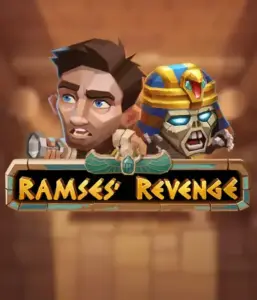 Explore the mysterious world of Ramses' Revenge slot by Relax Gaming, showcasing a frightened explorer and a terrifying mummy against an Egyptian tomb backdrop. This graphic depicts the adventure of ancient Egyptian myths, perfect for adventure seekers, offering a gripping escape. 